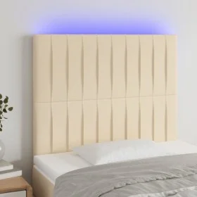 Headboard with LED lights cream fabric 90x5x118/128 cm by vidaXL, Headboards and footboards - Ref: Foro24-3122649, Price: 86,...