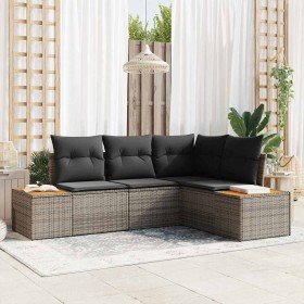 Conjunto de sofá de jardín con cojín 4 pcs Gris Poliratán
