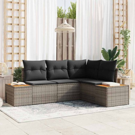 Conjunto de sofá de jardín con cojín 4 pcs Gris Poliratán
