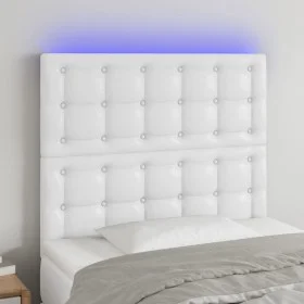 Kopfteil mit LED-Leuchten aus weißem Kunstleder, 100 x 5 x 118/128 cm von vidaXL, Kopf- und Fußteile - Ref: Foro24-3122509, P...