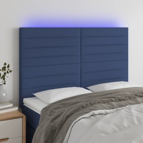 Headboard with LED lights blue fabric 144x5x118/128 cm by vidaXL, Headboards and footboards - Ref: Foro24-3122568, Price: 119...