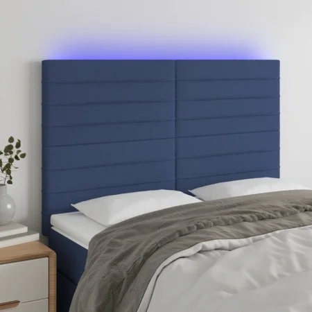 Headboard with LED lights blue fabric 144x5x118/128 cm by vidaXL, Headboards and footboards - Ref: Foro24-3122568, Price: 115...
