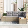 Conjunto de sofá de jardín con cojín 4 pcs Beige Poliratán