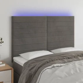 Kopfteil mit LED-Leuchten, dunkelgrauer Samt, 144 x 5 x 118/128 cm von vidaXL, Kopf- und Fußteile - Ref: Foro24-3122613, Prei...