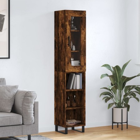 Aparador de madera contrachapada roble ahumado 34,5x34x180 cm