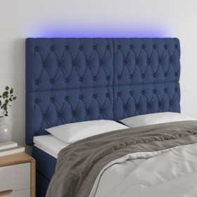 Cabecero con luces LED tela azul 160x7x118/128 cm de vidaXL, Cabeceros y pies de cama - Ref: Foro24-3122772, Precio: 146,47 €...