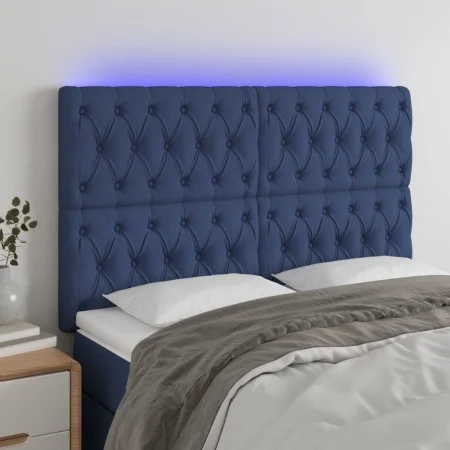Headboard with LED lights blue fabric 160x7x118/128 cm by vidaXL, Headboards and footboards - Ref: Foro24-3122772, Price: 138...
