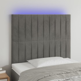 Cabecero con luces LED terciopelo gris claro 80x5x118/128 cm