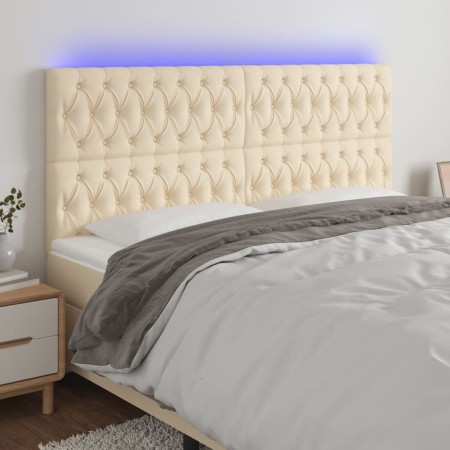Headboard with LED lights cream fabric 200x7x118/128 cm by vidaXL, Headboards and footboards - Ref: Foro24-3122787, Price: 15...