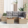 Conjunto de sofá de jardín con cojín 5 pcs Beige Poliratán