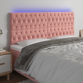 Cabecero con luces LED terciopelo rosa 200x7x118/128 cm