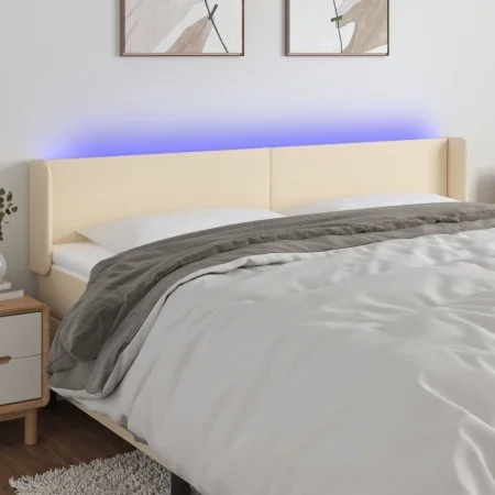 Cream fabric headboard with LED 183x16x78/88 cm by vidaXL, Headboards and footboards - Ref: Foro24-3122975, Price: 82,84 €, D...