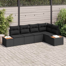 Conjunto de sofá de jardín con cojín 5 pcs Negro Poliratán