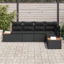 Conjunto de sofá de jardín con cojín 5 pcs Negro Poliratán