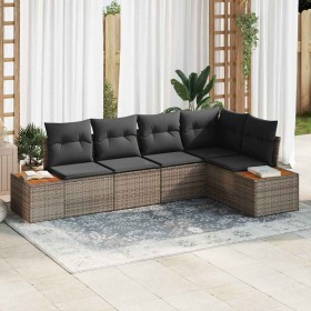 Conjunto de sofá de jardín con cojín 5 pcs Gris Poliratán