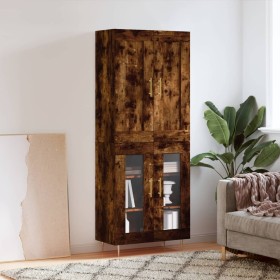 Aparador alto madera contrachapada roble ahumado 69,5x34x180 cm