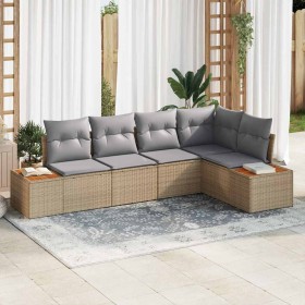 Conjunto de sofá de jardín con cojín 5 pcs Beige Poliratán