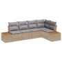 Conjunto de sofá de jardín con cojín 5 pcs Beige Poliratán