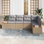 Conjunto de sofá de jardín con cojín 5 pcs Beige Poliratán