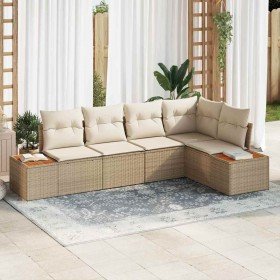 Conjunto de sofá de jardín con cojín 5 pcs Beige Poliratán