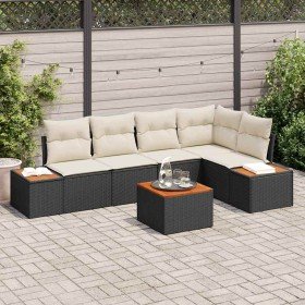Conjunto de sofá de jardín con cojín 6 pcs Negro Poliratán