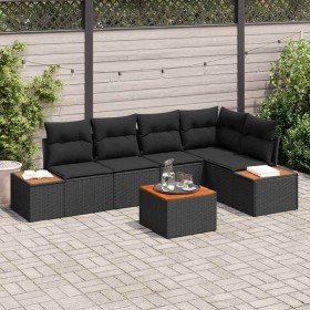Conjunto de sofá de jardín con cojín 6 pcs Negro Poliratán