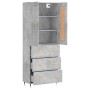 Aparador alto madera contrachapada gris hormigón 69,5x34x180 cm