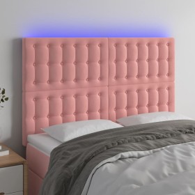 Kopfteil aus rosafarbenem Samt mit LED-Leuchten, 144 x 5 x 118/128 cm von vidaXL, Kopf- und Fußteile - Ref: Foro24-3122911, P...