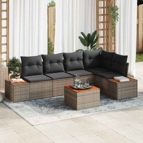 Conjunto de sofá de jardín con cojín 6 pcs Gris Poliratán