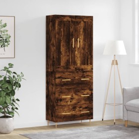 Aparador alto madera contrachapada roble ahumado 69,5x34x180 cm