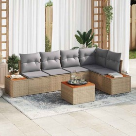 Conjunto de sofá de jardín con cojín 6 pcs Beige Poliratán