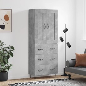 Aparador alto madera contrachapada gris hormigón 69,5x34x180 cm