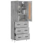 Aparador alto madera contrachapada gris hormigón 69,5x34x180 cm