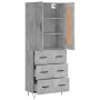 Aparador alto madera contrachapada gris hormigón 69,5x34x180 cm