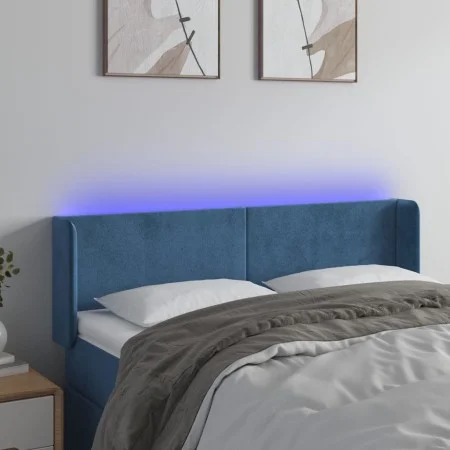 LED-Kopfteil aus dunkelblauem Samt, 147 x 16 x 78/88 cm von vidaXL, Kopf- und Fußteile - Ref: Foro24-3123008, Preis: 66,78 €,...