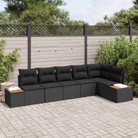 Conjunto de sofá de jardín con cojín 6 pcs Negro Poliratán