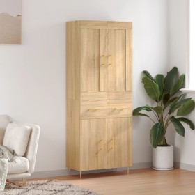 Aparador alto madera contrachapada color roble 69,5x34x180 cm