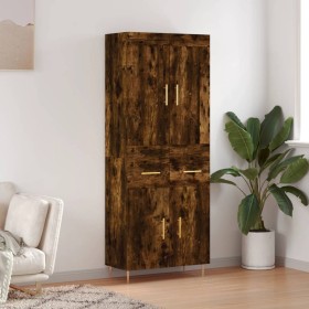 Aparador alto madera contrachapada roble ahumado 69,5x34x180 cm