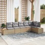 Conjunto de sofá de jardín con cojín 6 pcs Beige Poliratán