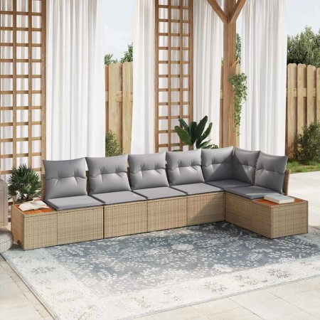 Conjunto de sofá de jardín con cojín 6 pcs Beige Poliratán