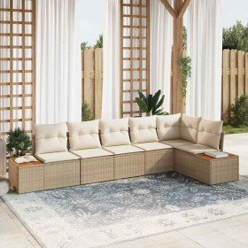 Conjunto de sofá de jardín con cojín 6 pcs Beige Poliratán Conjunto de sofá de jardín con cojín 6 pcs Beige Poliratán