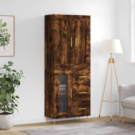 Aparador alto madera contrachapada roble ahumado 69,5x34x180 cm