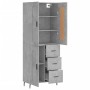 Aparador alto madera contrachapada gris hormigón 69,5x34x180 cm