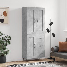 Aparador alto madera contrachapada gris hormigón 69,5x34x180 cm