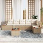 Conjunto de sofá de jardín con cojín 7 pcs Beige Poliratán