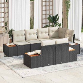 Conjunto de sofá de jardín con cojín 7 pcs Negro Poliratán