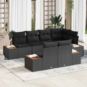Conjunto de sofá de jardín con cojín 7 pcs Negro Poliratán