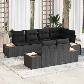 Conjunto de sofá de jardín con cojín 7 pcs Negro Poliratán Conjunto de sofá de jardín con cojín 7 pcs Negro Poliratán