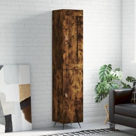 Aparador de madera contrachapada roble ahumado 34,5x34x180 cm