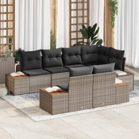 Conjunto de sofá de jardín con cojín 7 pcs Gris Poliratán